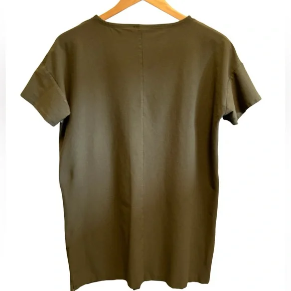 Eileen Fisher Dress of Stretch Crepe Crew Neck Short Sleeve  Front Pockets XXS - Picture 2 of 6